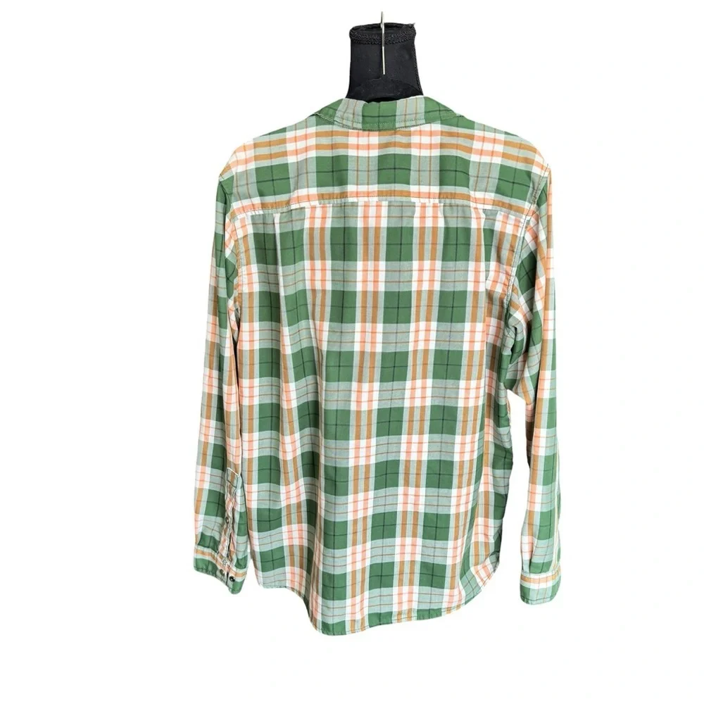 The North Face Plaid Snap Down Shirt Mens Large Green Orange Outdoor Gorpcore
